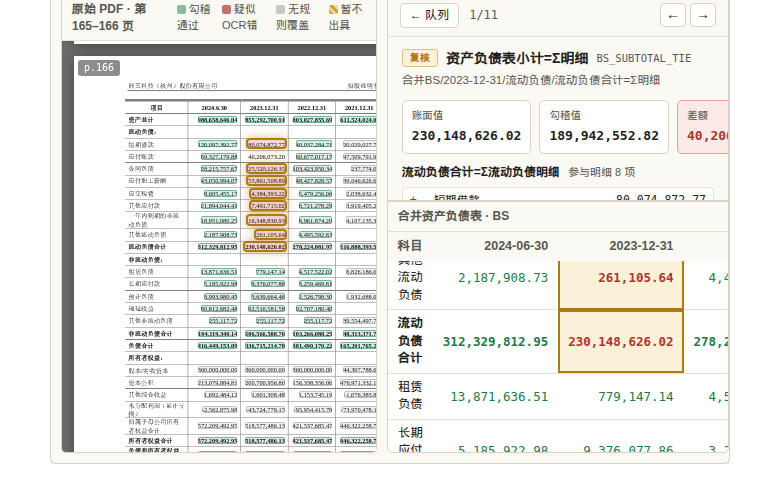 对账工作台：联芸原始PDF三态高亮 + 复核面板